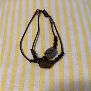 Leather, copper and carved stone bracelet